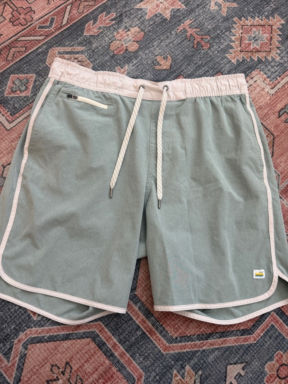 Vuori Men's Athletic Shorts in Sage Green with White Trim